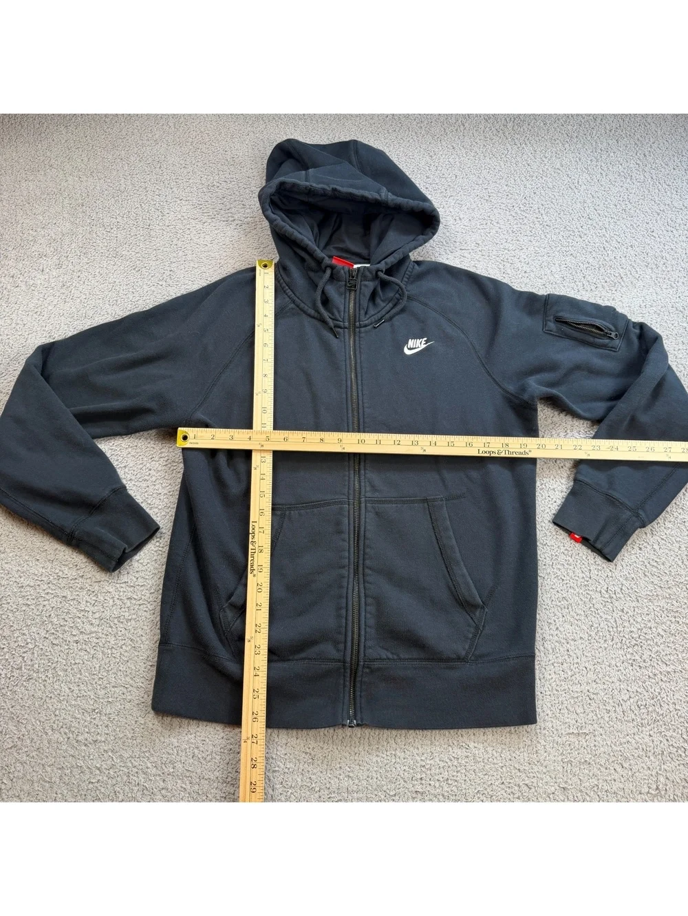 Nike Sportswear Full Zip Hoodie Black Utility Sleeve Pocket Sweatshirt Mens M